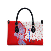 Puerto Rico Christmas Leather Bag with Taino Symbols Palm Tree Bongos and Holiday Pattern Design - Wonder Print Shop