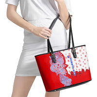 Puerto Rico Christmas Leather Tote Bag with Taino Symbols Palm Tree Bongos and Holiday Pattern Design - Wonder Print Shop