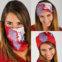 Puerto Rico Christmas Neck Gaiter with Taino Symbols Palm Tree Bongos and Holiday Pattern Design - Wonder Print Shop