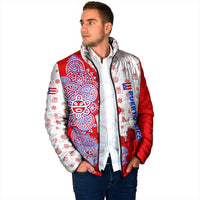 Puerto Rico Christmas Padded Jacket with Taino Symbols Palm Tree Bongos and Holiday Pattern Design - Wonder Print Shop