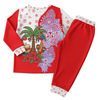Puerto Rico Christmas Pajama Set with Taino Symbols Palm Tree Bongos and Holiday Pattern Design - Wonder Print Shop