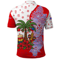 Puerto Rico Christmas Polo Shirt with Taino Symbols Palm Tree Bongos and Holiday Pattern Design - Wonder Print Shop