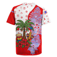 Puerto Rico Christmas Rugby Jersey with Taino Symbols Palm Tree Bongos and Holiday Pattern Design - Wonder Print Shop