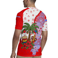 Puerto Rico Christmas Rugby Jersey with Taino Symbols Palm Tree Bongos and Holiday Pattern Design - Wonder Print Shop