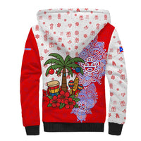 Puerto Rico Christmas Sherpa Hoodie with Taino Symbols Palm Tree Bongos and Holiday Pattern Design - Wonder Print Shop