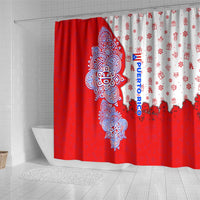 Puerto Rico Christmas Shower Curtain with Taino Symbols Palm Tree Bongos and Holiday Pattern Design - Wonder Print Shop