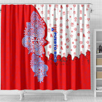 Puerto Rico Christmas Shower Curtain with Taino Symbols Palm Tree Bongos and Holiday Pattern Design - Wonder Print Shop