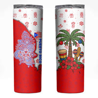 Puerto Rico Christmas Skinny Tumbler with Taino Symbols Palm Tree Bongos and Holiday Pattern Design - Wonder Print Shop