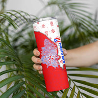 Puerto Rico Christmas Skinny Tumbler with Taino Symbols Palm Tree Bongos and Holiday Pattern Design - Wonder Print Shop