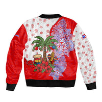Puerto Rico Christmas Sleeve Zip Bomber Jacket with Taino Symbols Palm Tree Bongos and Holiday Pattern Design - Wonder Print Shop