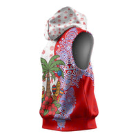 Puerto Rico Christmas Sleeveless Hoodie with Taino Symbols Palm Tree Bongos and Holiday Pattern Design - Wonder Print Shop