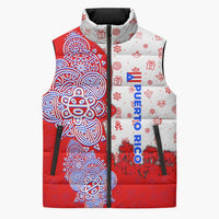 Puerto Rico Christmas Sleeveless Puffer Jacket with Taino Symbols Palm Tree Bongos and Holiday Pattern Design - Wonder Print Shop