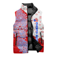 Puerto Rico Christmas Sleeveless Puffer Jacket with Taino Symbols Palm Tree Bongos and Holiday Pattern Design - Wonder Print Shop