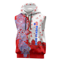 Puerto Rico Christmas Sleeveless Zip Hoodie with Taino Symbols Palm Tree Bongos and Holiday Pattern Design - Wonder Print Shop