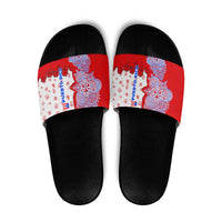 Puerto Rico Christmas Slide Sandals with Taino Symbols Palm Tree Bongos and Holiday Pattern Design - Wonder Print Shop