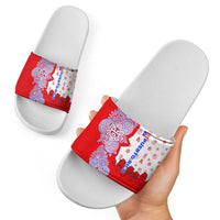 Puerto Rico Christmas Slide Sandals with Taino Symbols Palm Tree Bongos and Holiday Pattern Design - Wonder Print Shop