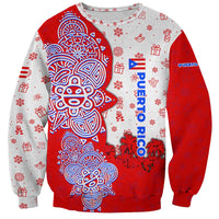 Puerto Rico Christmas Sweatshirt with Taino Symbols Palm Tree Bongos and Holiday Pattern Design - Wonder Print Shop