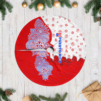 Puerto Rico Christmas Tree Skirt with Taino Symbols Palm Tree Bongos and Holiday Pattern Design - Wonder Print Shop