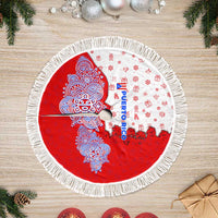 Puerto Rico Christmas Tree Skirt with Taino Symbols Palm Tree Bongos and Holiday Pattern Design - Wonder Print Shop