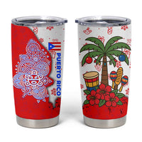 Puerto Rico Christmas Tumbler Cup with Taino Symbols Palm Tree Bongos and Holiday Pattern Design - Wonder Print Shop