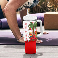 Puerto Rico Christmas Tumbler With Handle with Taino Symbols Palm Tree Bongos and Holiday Pattern Design - Wonder Print Shop