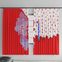 Puerto Rico Christmas Window Curtain with Taino Symbols Palm Tree Bongos and Holiday Pattern Design - Wonder Print Shop