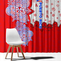 Puerto Rico Christmas Window Curtain with Taino Symbols Palm Tree Bongos and Holiday Pattern Design - Wonder Print Shop