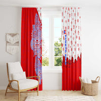 Puerto Rico Christmas Window Curtain with Taino Symbols Palm Tree Bongos and Holiday Pattern Design - Wonder Print Shop