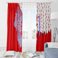 Puerto Rico Christmas Window Curtain with Taino Symbols Palm Tree Bongos and Holiday Pattern Design - Wonder Print Shop