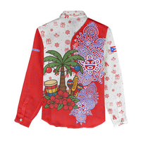 Puerto Rico Christmas Women Casual Shirt with Taino Symbols Palm Tree Bongos and Holiday Pattern Design - Wonder Print Shop