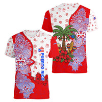 Puerto Rico Christmas Women V-Neck T-Shirt with Taino Symbols Palm Tree Bongos and Holiday Pattern Design - Wonder Print Shop