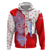 Puerto Rico Christmas Zip Hoodie with Taino Symbols Palm Tree Bongos and Holiday Pattern Design - Wonder Print Shop