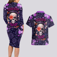 Warning This Tattooed Give Does Not Play Well With Stupid People Couples Matching Long Sleeve Bodycon Dress and Hawaiian Shirt - Wonder Print Shop