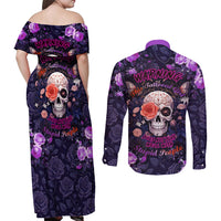Warning This Tattooed Give Does Not Play Well With Stupid People Couples Matching Off Shoulder Maxi Dress and Long Sleeve Button Shirts - Wonder Print Shop