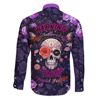 Warning This Tattooed Give Does Not Play Well With Stupid People Family Matching Off Shoulder Long Sleeve Dress and Hawaiian Shirt - Wonder Print Shop