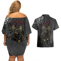 Viking Skoll and Hati Couples Matching Off Shoulder Short Dress and Hawaiian Shirt Chasing Eternity - Wonder Print Shop
