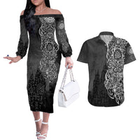 Viking Skoll and Hati Couples Matching Off The Shoulder Long Sleeve Dress and Hawaiian Shirt Chasing Eternity - Wonder Print Shop