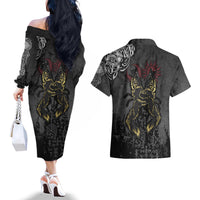 Viking Skoll and Hati Couples Matching Off The Shoulder Long Sleeve Dress and Hawaiian Shirt Chasing Eternity - Wonder Print Shop