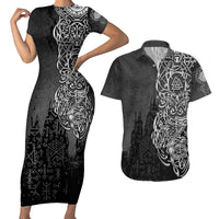 Viking Skoll and Hati Couples Matching Short Sleeve Bodycon Dress and Hawaiian Shirt Chasing Eternity - Wonder Print Shop