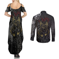 Viking Skoll and Hati Couples Matching Summer Maxi Dress and Long Sleeve Button Shirts Chasing Eternity - Wonder Print Shop