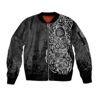 Viking Skoll and Hati Sleeve Zip Bomber Jacket Chasing Eternity - Wonder Print Shop
