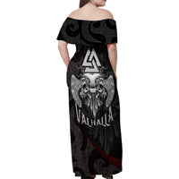 Viking Valhalla Family Matching Off Shoulder Maxi Dress and Hawaiian Shirt Skull And Axe - Wonder Print Shop