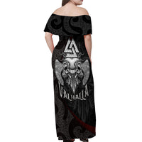 Viking Valhalla Off Shoulder Maxi Dress Skull And Axe - Wonder Print Shop