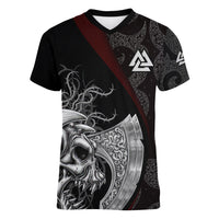 Viking Valhalla Women V Neck T Shirt Skull And Axe - Wonder Print Shop