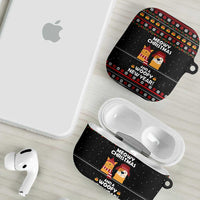 Meowy Christmas Woofy New Year AirPods Case with Cat and Dog in Winter Hats and Festive Pattern Design - Wonder Print Shop