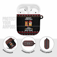 Meowy Christmas Woofy New Year AirPods Case with Cat and Dog in Winter Hats and Festive Pattern Design - Wonder Print Shop