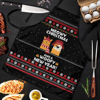 Meowy Christmas Woofy New Year Apron with Cat and Dog in Winter Hats and Festive Pattern Design - Wonder Print Shop