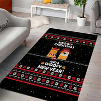 Meowy Christmas Woofy New Year Area Rug with Cat and Dog in Winter Hats and Festive Pattern Design - Wonder Print Shop