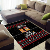 Meowy Christmas Woofy New Year Area Rug with Cat and Dog in Winter Hats and Festive Pattern Design - Wonder Print Shop
