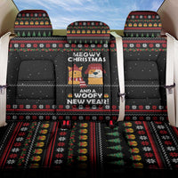 Meowy Christmas Woofy New Year Back Car Seat Cover with Cat and Dog in Winter Hats and Festive Pattern Design - Wonder Print Shop